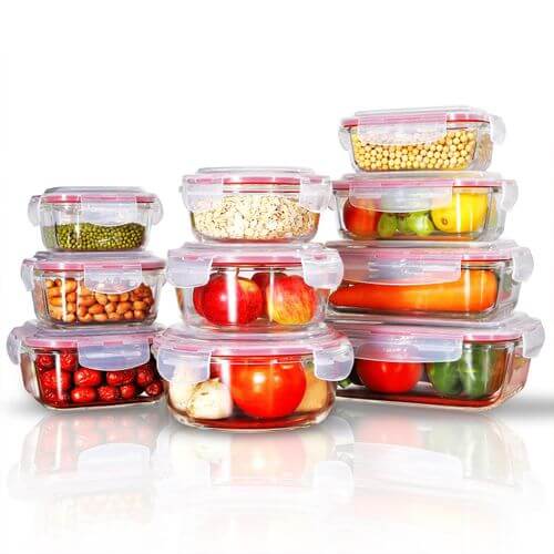 Vinsani Glass Food Containers 10 Pack Rectangle Round Square Food Meal Prep Lunch Boxes with Lids Airtight Heat Resistant Leakproof Lid BPA-Free Dishwasher Microwave Oven Freezer Safe