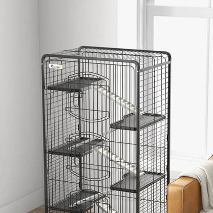 6 Level Small Animal Cage for Rabbits, Minks, Chinchillas - Black