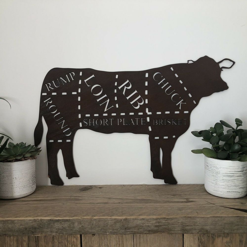 Cow Cuts Rusty Metal Kitchen Sign Decoration