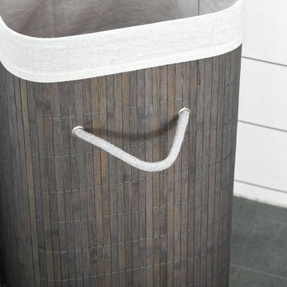 Bamboo Laundry Basket with Flip Lid Foldable, Grey With Handles & Lining,