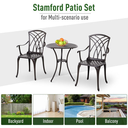 Cast Aluminium 2-Seater Outdoor Garden Table & Chair Set Brown