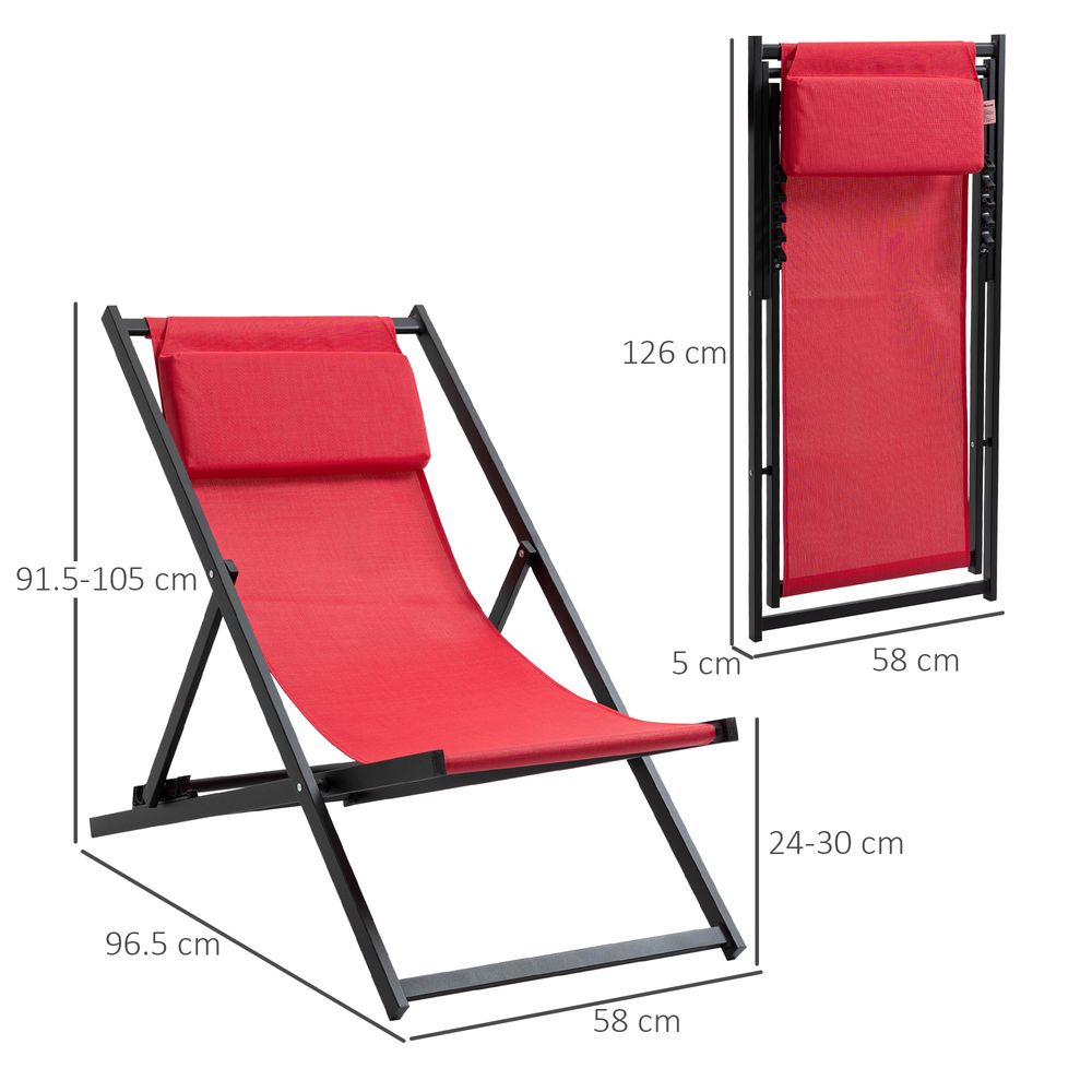 Aluminium Frame Set Of 2 Folding Deck Chairs Wine Red