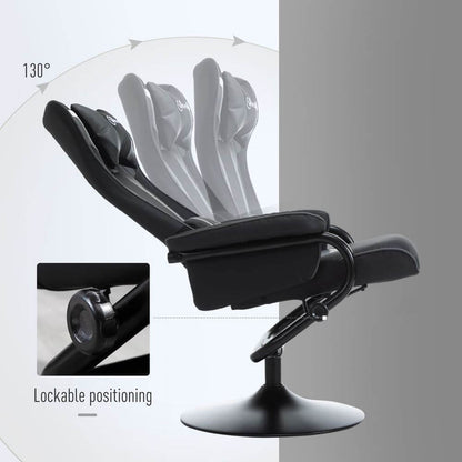 Video Game Chair & Footrest Set Racing Style w/ Pedestal Base, Deep Grey