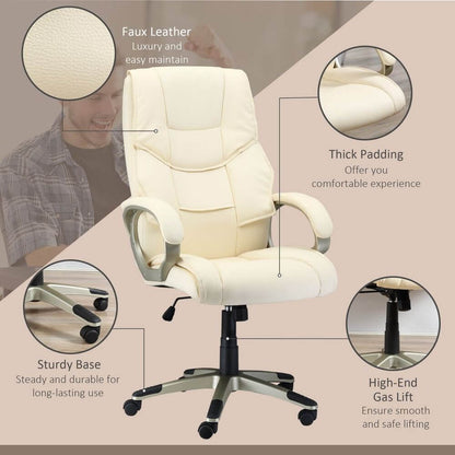 Executive Office Faux Leather Computer Desk Chair w/ Wheel White