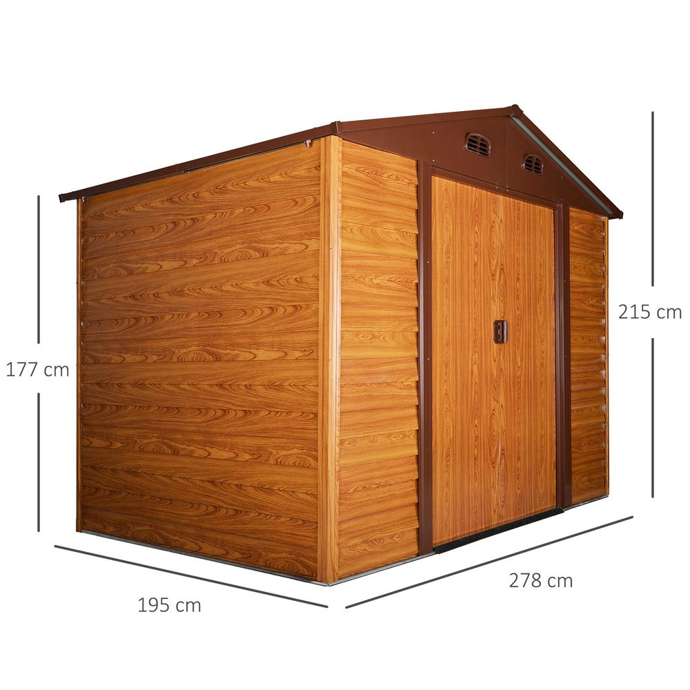 9.1x6.4ft Metal Garden Shed Foundation & Ventilation Brown