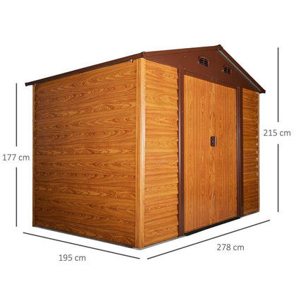 9.1x6.4ft Metal Garden Shed Foundation & Ventilation Brown