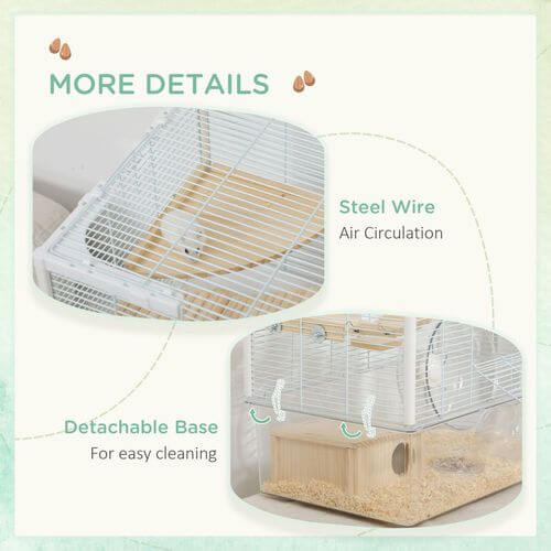 PawHut Hamster Cage, Gerbilarium Cage With Deep Bottom, Ramp & Exercise Wheel