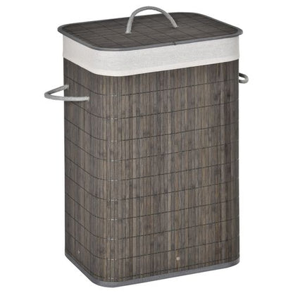 Bamboo Laundry Basket with Flip Lid Foldable, Grey With Handles & Lining,