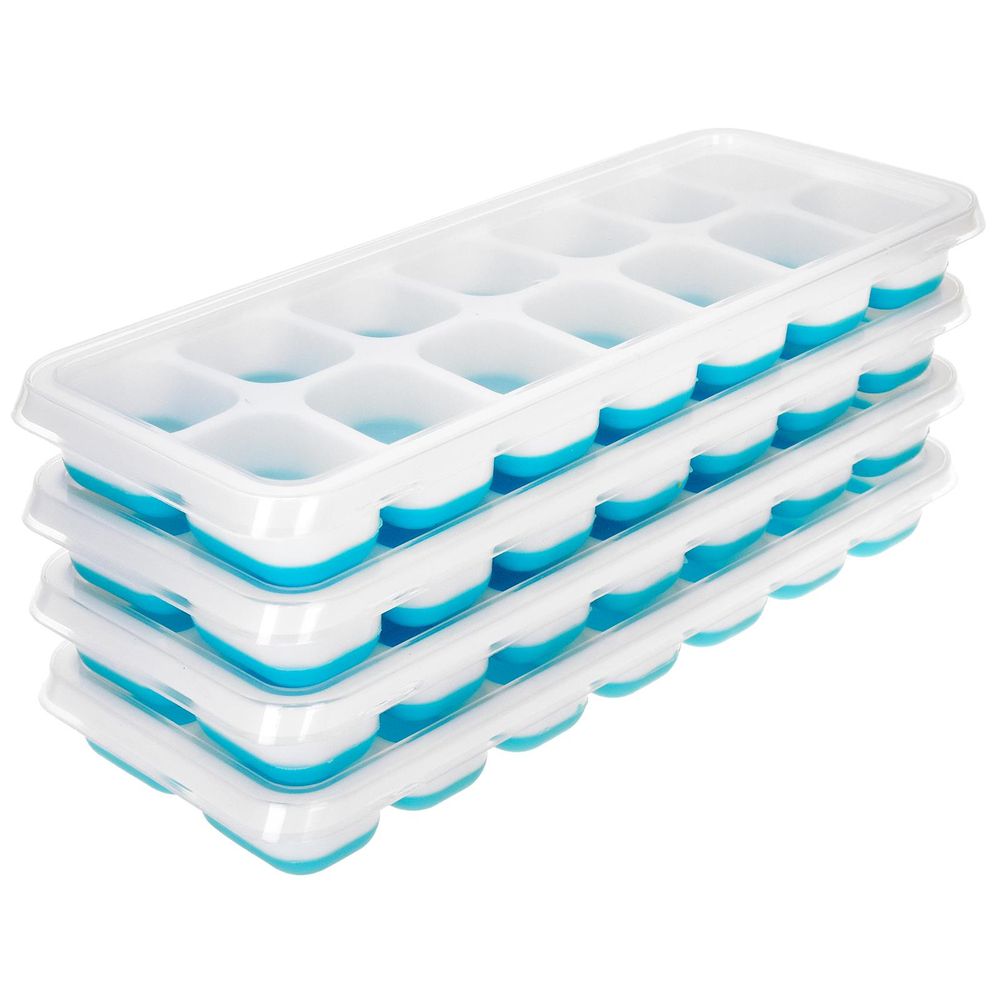 Set of 4 Easy Push Ice Cube Trays - Blue or Green