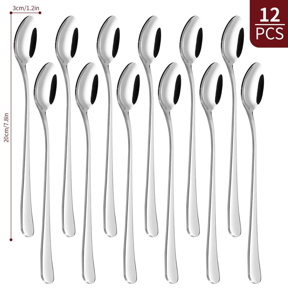 Vinsani 12pcs Stainlesss Steel Long Handle Latte Spoons