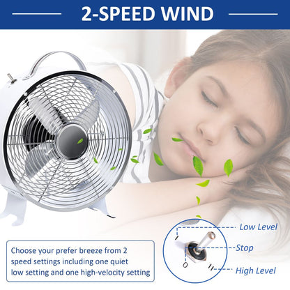 White 26cm 2-Speed Electric Fan Safe Guard Anti-Slip Feet Home Office