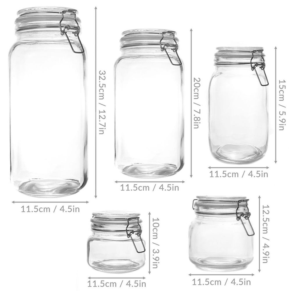 Clip Top Glass Storage Jars - Assorted Set of 5