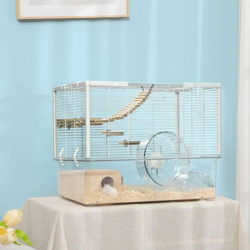 PawHut Hamster Cage, Gerbilarium Cage With Deep Bottom, Ramp & Exercise Wheel