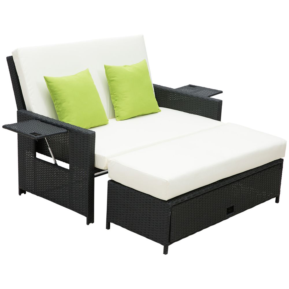 2 Seater Garden Rattan  Sofa Sun Lounger Daybed