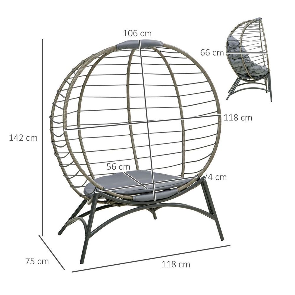 Outsunny Rattan Egg Chair Wicker Basket Chair with Cushion Bottle Holder Bag