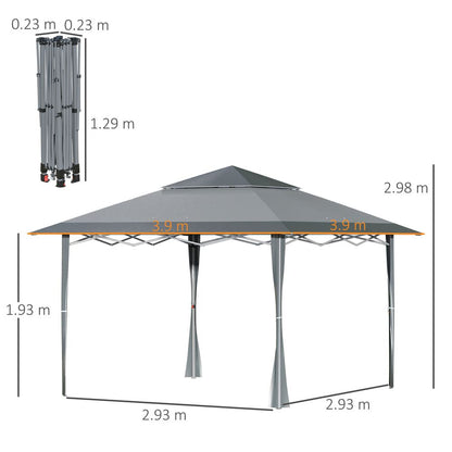 4m x 4m Pop-up Gazebo Steel Frame, Vented Roof Dark Grey