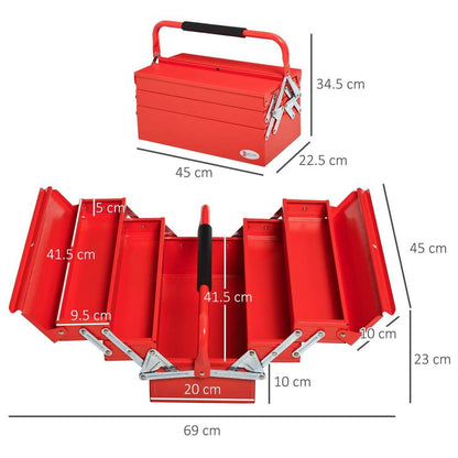 Metal Tool Box 3 Tier 5 Tray Professional Toolbox Red