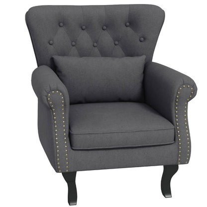 Vintage Wingback Accent Armchair with Naihead Trim Dark Grey