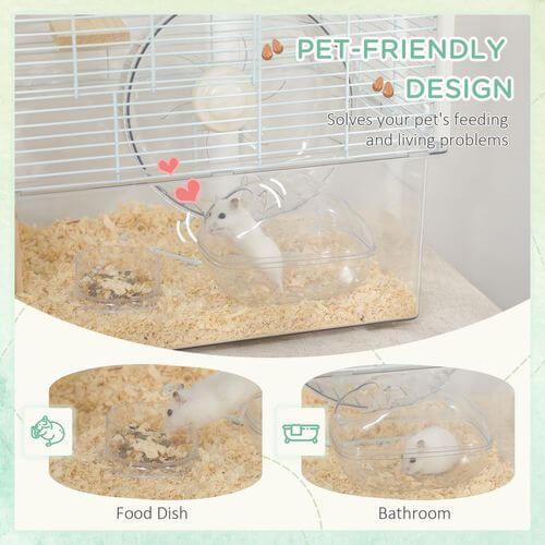 PawHut Hamster Cage, Gerbilarium Cage With Deep Bottom, Ramp & Exercise Wheel