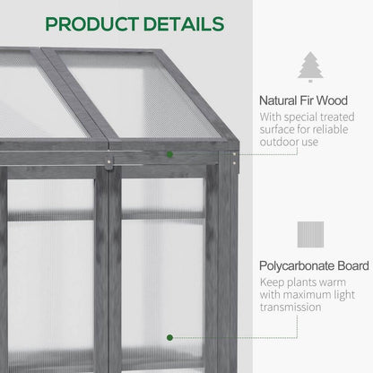 Wooden Greenhouse Cold Frame Grow House w/ Double Door Grey