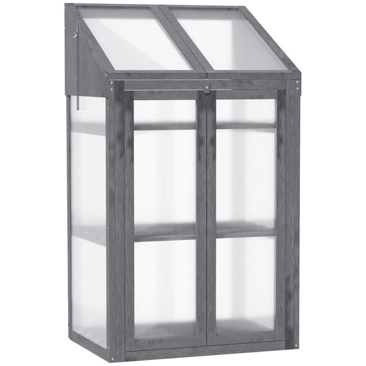 Wooden Greenhouse Cold Frame Grow House w/ Double Door Grey