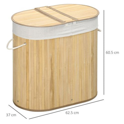 100L Bamboo Eco-Friendly Laundry Basket With 2 Compartments