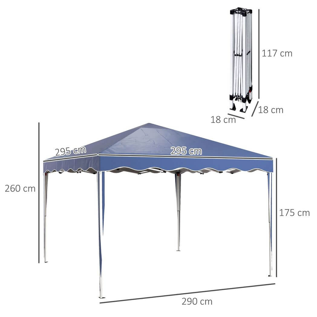 Outsunny 3x3(m) Pop Up Gazebo Marquee Tent for Garden w/ Carry Bag Blue