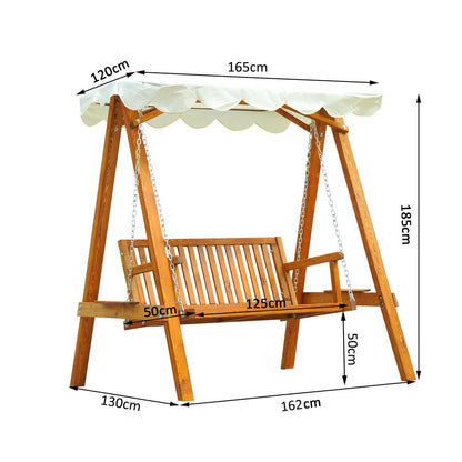 2-Seater Wood Garden Chair Swing Bench Lounger-Cream