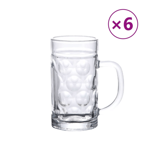 Glass Beer Mugs with Handles Set of 6 - 500 ml