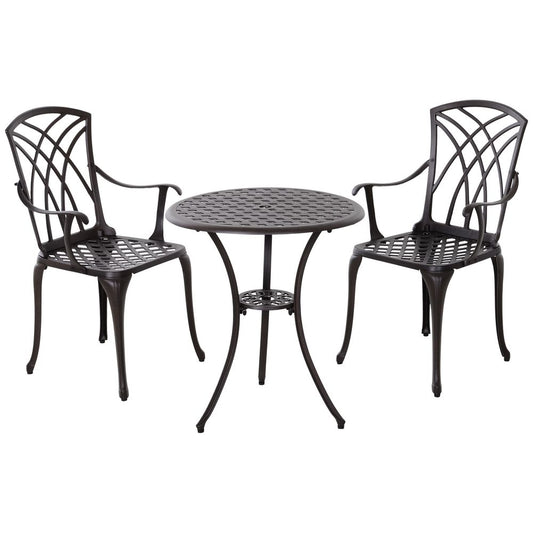 Cast Aluminium 2-Seater Outdoor Garden Table & Chair Set Brown