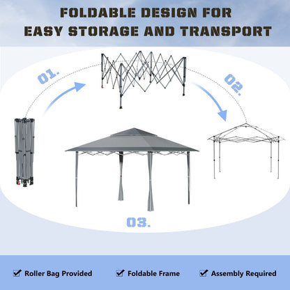 4m x 4m Pop-up Gazebo Steel Frame, Vented Roof Dark Grey