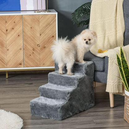 Portable Dog Stairs with Washable Plush Cover, for High Bed Sofa - Light Grey