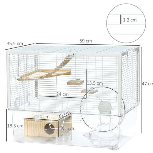 PawHut Hamster Cage, Gerbilarium Cage With Deep Bottom, Ramp & Exercise Wheel