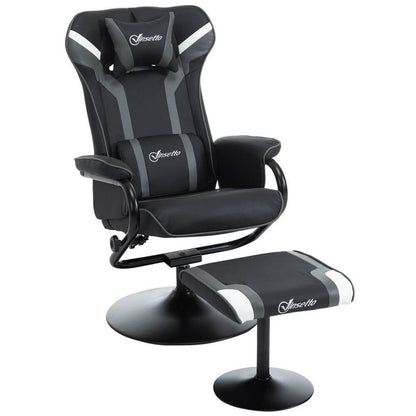 Video Game Chair & Footrest Set Racing Style w/ Pedestal Base, Deep Grey