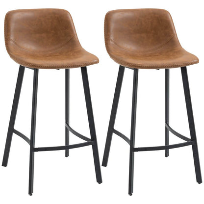 Industrial Bar Stools Set of 2, Bar Chairs with Steel Legs, Brown