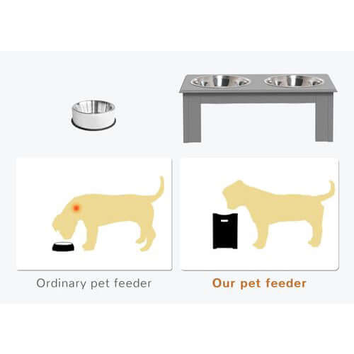 PawHut Raised Elevated Stainless Steel Dog Bowls Pet Feeder Grey