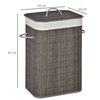 Bamboo Laundry Basket with Flip Lid Foldable, Grey With Handles & Lining,