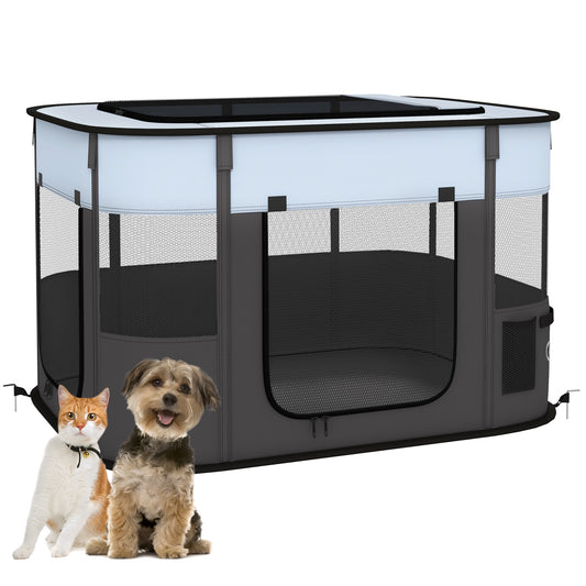 PawHut Portable Dog Pen for Puppies, Rabbits, Kittens, Guinea Pigs - Grey