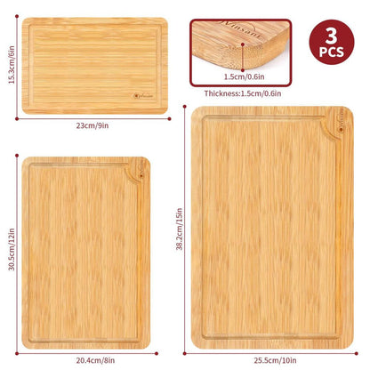 Bamboo 100% Natural Wooden Chopping Board Set of 3