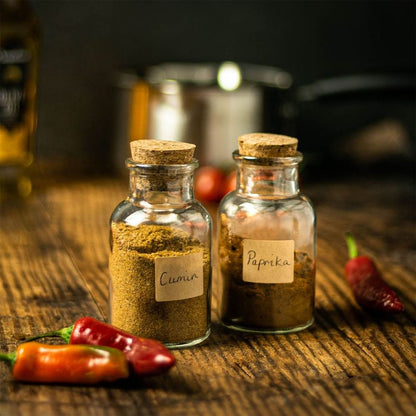 Two Filled 150ml Spice Jars with Cork Lids