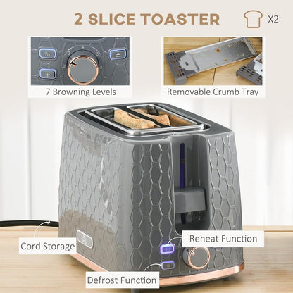 HOMCOM Fast Boil 1.7L Kettle & 2 Slice Toaster Set Grey