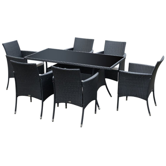 Black Rattan Garden Furniture Dining Set Table & 6 Chairs