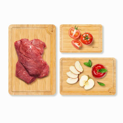 Bamboo 100% Natural Wooden Chopping Board Set of 3