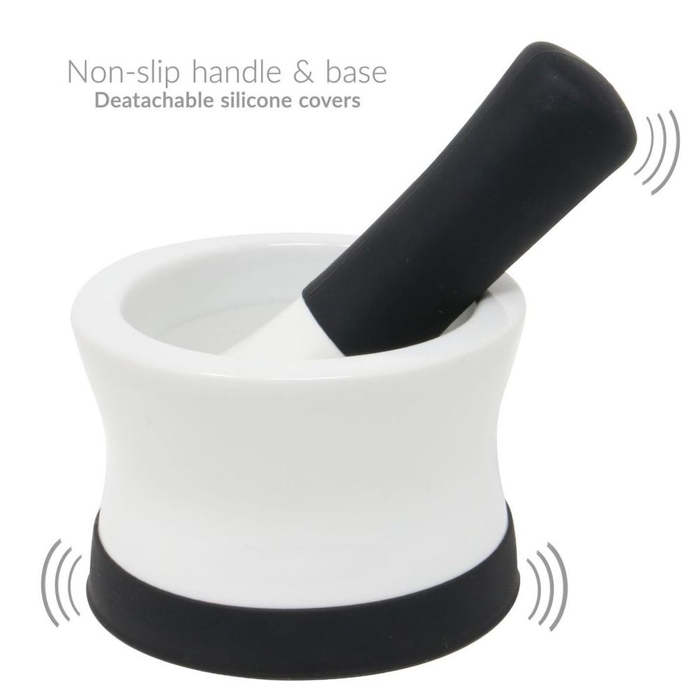 Ceramic Pestle & Mortar Set On White Background