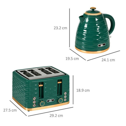 HOMCOM 1.7L Kettle and Toaster Set 1.7L Rapid Boil Kettle & 4 Slice Toaster Green