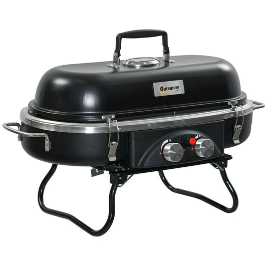 Gas BBQ Grill 2 Burner TableTop With Piezo Ignition & Thermometer