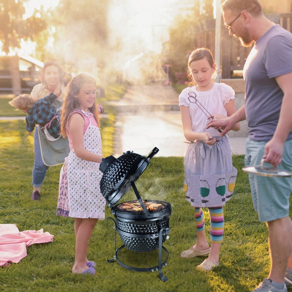 Cast Iron Ceramic Kamado Charcoal BBQ Oven Black