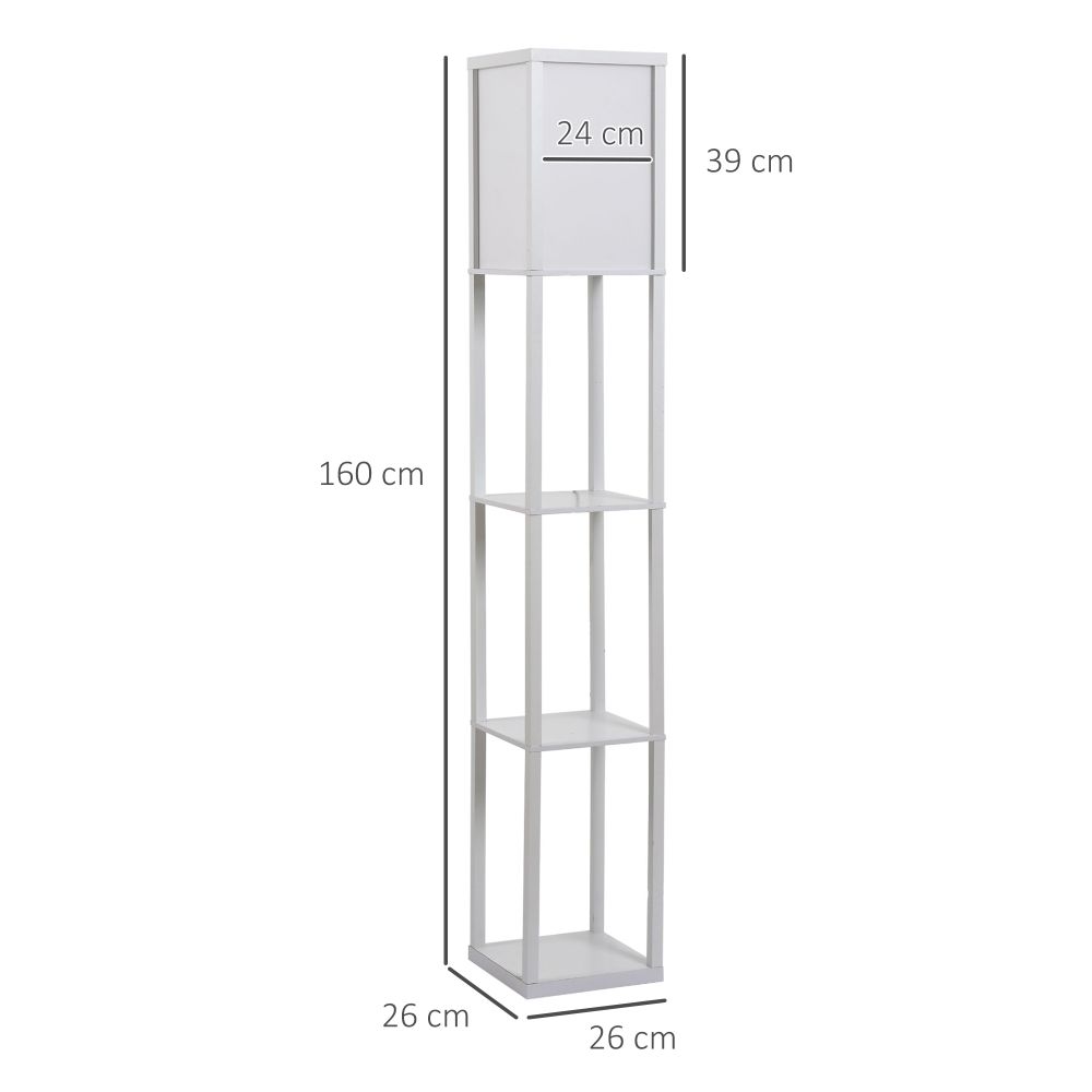 4-Tier White Floor Lamp with Storage Shelf and Measurements