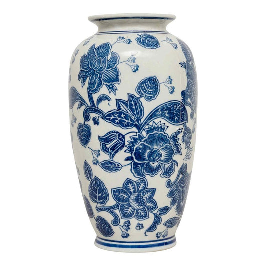 Anemone Blue & White Urn Vase White Background
