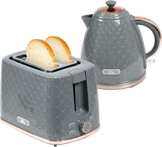 HOMCOM Fast Boil 1.7L Kettle & 2 Slice Toaster Set Grey